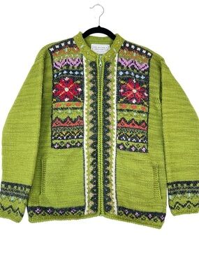 The Better Sweater Green Chunky Knit Cardigan Sweater Nordic Alpaca Wool Outdoor